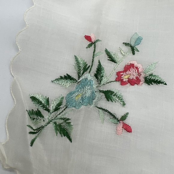 Vintage Desco Handkerchief Hankie Embroidered Floral Sticker Read - Picture 3 of 6